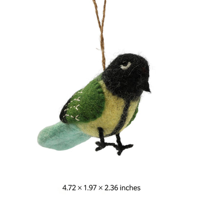 Wool Felt Green Bird Ornament - Handmade in Nepal