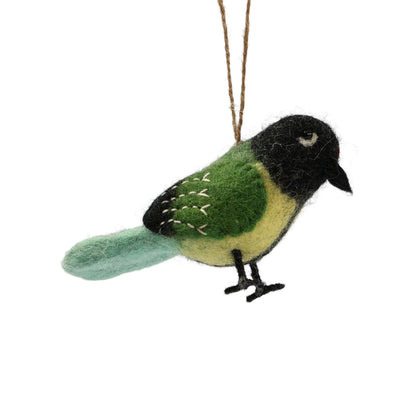 Wool Felt Green Bird Ornament - Handmade in Nepal