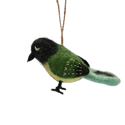 Wool Felt Green Bird Ornament - Handmade in Nepal