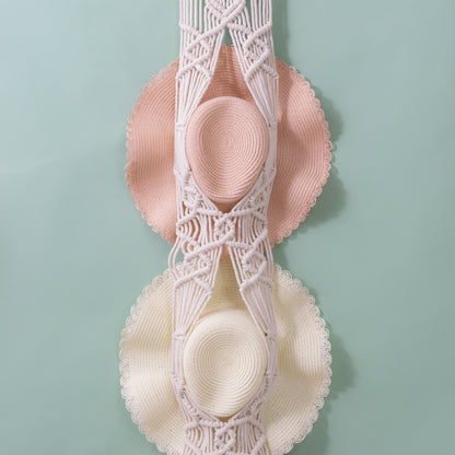 Handcrafted Macramé Hat Organizer for Stylish Wall Display - Diamond