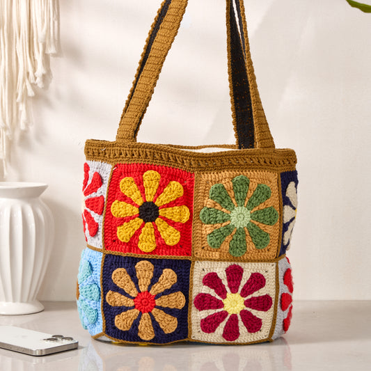 Handmade Boho Colorful Granny Square Crochet Shoulder Bag - Sunny