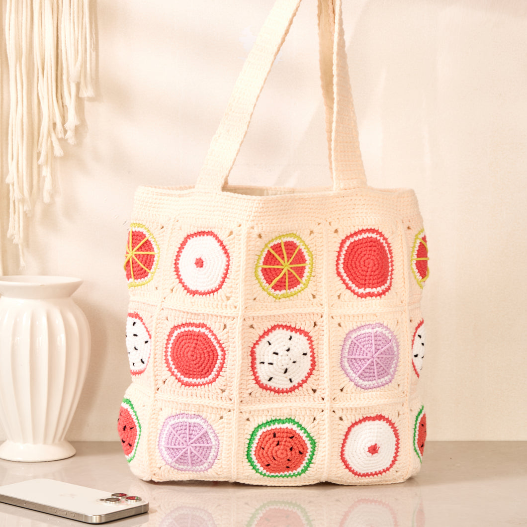 Handmade Boho Colorful Granny Square Crochet Shoulder Bag - Lemon