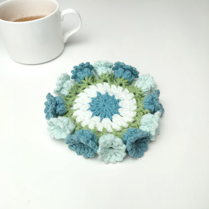 Handmade Crochet Flower Coaster – Yarn Coffee Mug Mat, Cute Knit Drink Pad