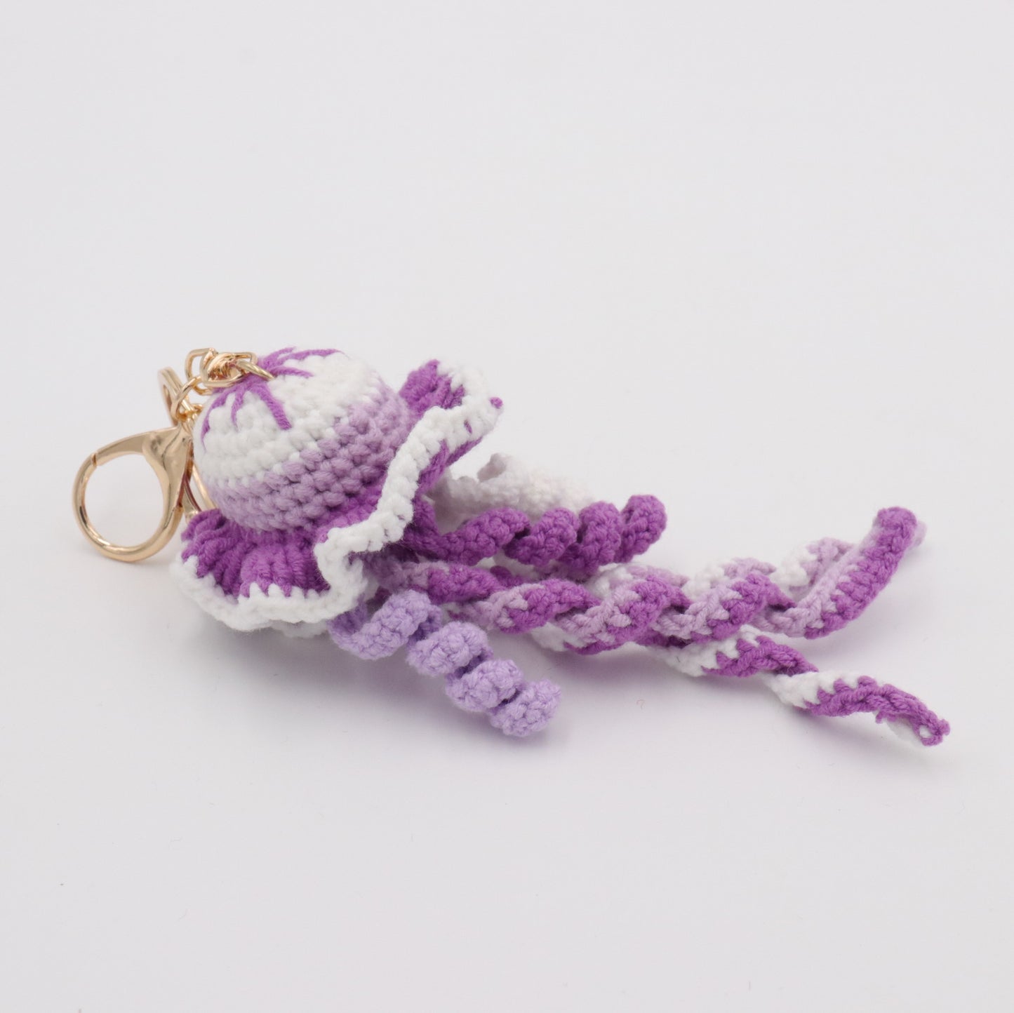 Handmade Crochet Jellyfish Keychain – Purple & White Amigurumi Jellyfish Bag Charm | Ocean Animal Key Ring
