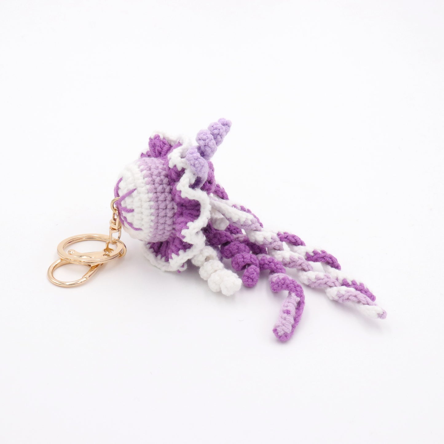 Handmade Crochet Jellyfish Keychain – Purple & White Amigurumi Jellyfish Bag Charm | Ocean Animal Key Ring