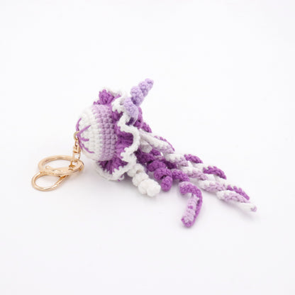 Handmade Crochet Jellyfish Keychain – Purple & White Amigurumi Jellyfish Bag Charm | Ocean Animal Key Ring