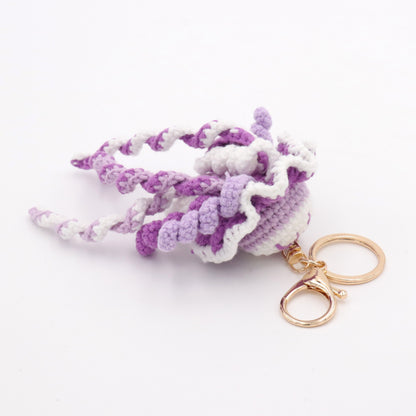 Handmade Crochet Jellyfish Keychain – Purple & White Amigurumi Jellyfish Bag Charm | Ocean Animal Key Ring