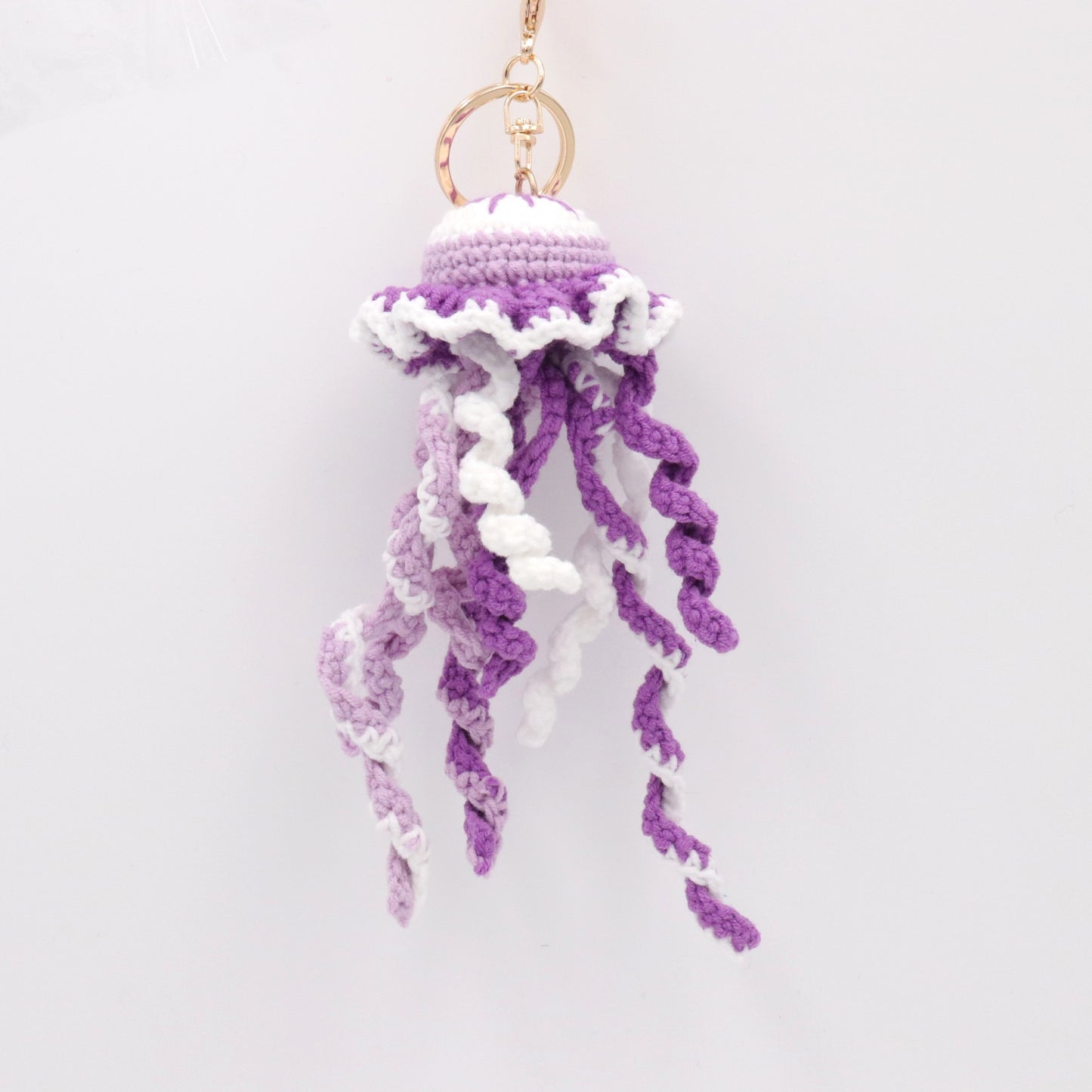 Handmade Crochet Jellyfish Keychain – Purple & White Amigurumi Jellyfish Bag Charm | Ocean Animal Key Ring