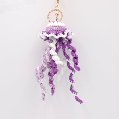 Handmade Crochet Jellyfish Keychain – Purple & White Amigurumi Jellyfish Bag Charm | Ocean Animal Key Ring