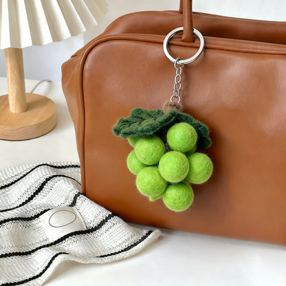 Handmade Felt Grapes Keychain – Cute Fruit Bag Charm, Wool Grape Key Ring