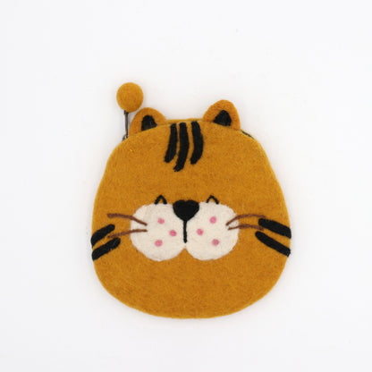Felt Orange Cat Coin Pouch – Handmade Zipper Mini Bag