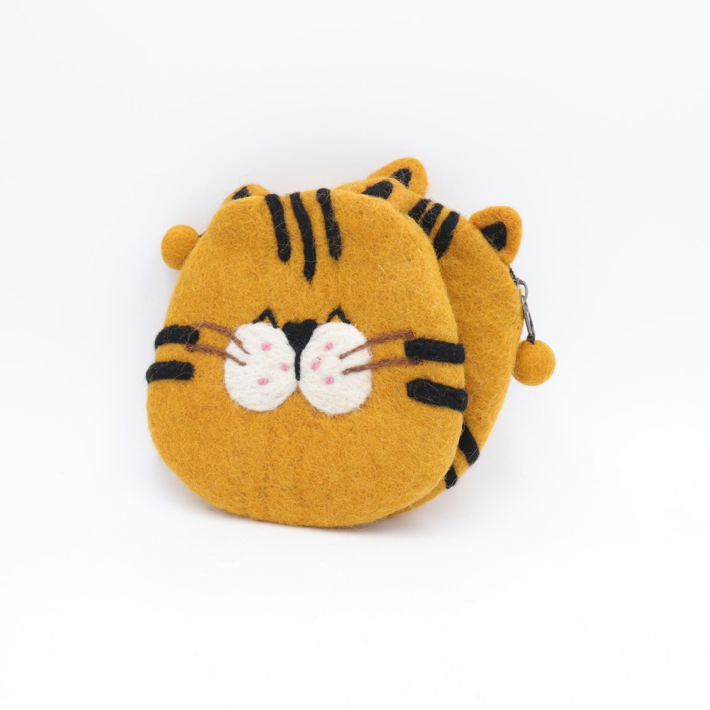 Felt Orange Cat Coin Pouch – Handmade Zipper Mini Bag
