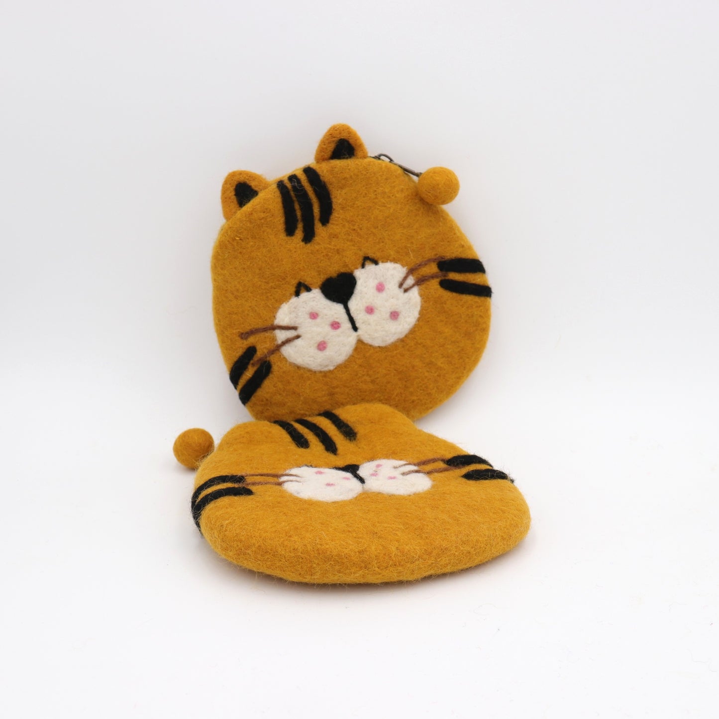 Felt Orange Cat Coin Pouch – Handmade Zipper Mini Bag