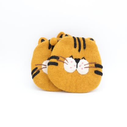 Felt Orange Cat Coin Pouch – Handmade Zipper Mini Bag