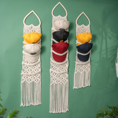 Handmade Macrame Baseball Cap Hanger, Wall Mounted Hat Display Rack