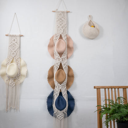 Handmade Macrame Wall Mounted Wide Brim Hat Hanger Display
