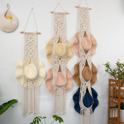 Handmade Macrame Wall Mounted Wide Brim Hat Hanger Display