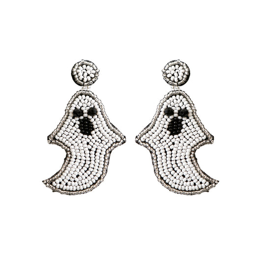 Beaded Ghost Earrings – Halloween Statement Dangle Earrings
