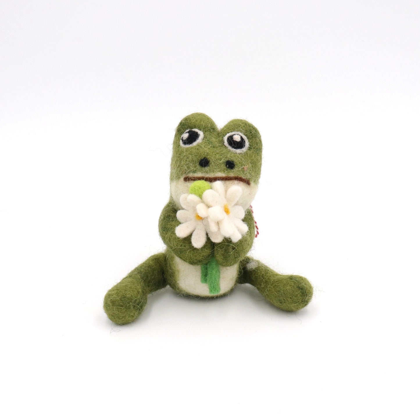 Handmade Wool Felt Frog Ornament with Daisy – Needle Felt Animal Decor