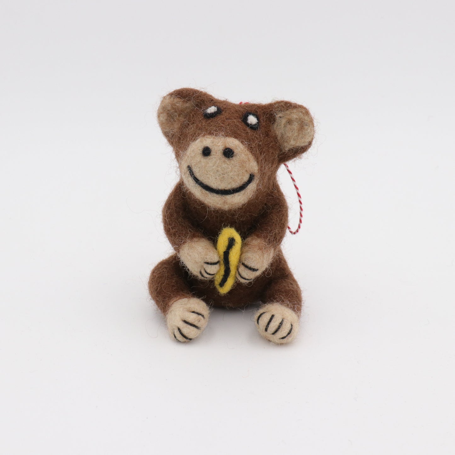 Handmade Wool Felt Monkey Ornament with Banana – Needle Felt Animal Decor
