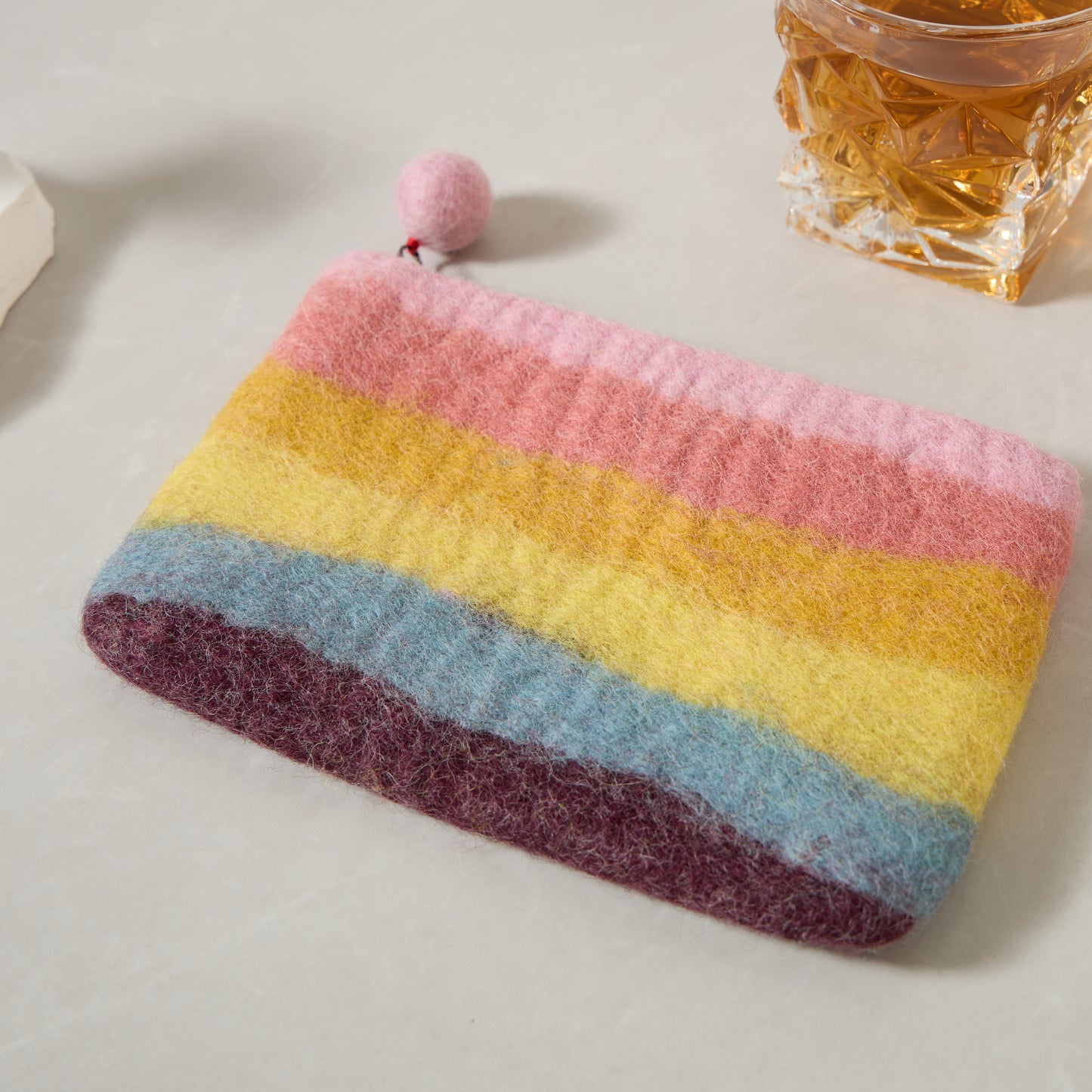 Rainbow Macaron Felt Wallet - Wool Felt Pouch Hand Carry Coin Purse