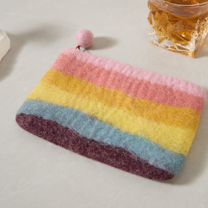 Rainbow Macaron Felt Wallet - Wool Felt Pouch Hand Carry Coin Purse