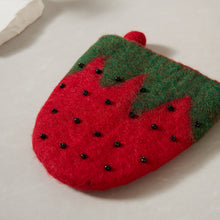 Load image into Gallery viewer, Strawberry Felt Wallet - Wool Felt Pouch Hand Carry Coin Purse
