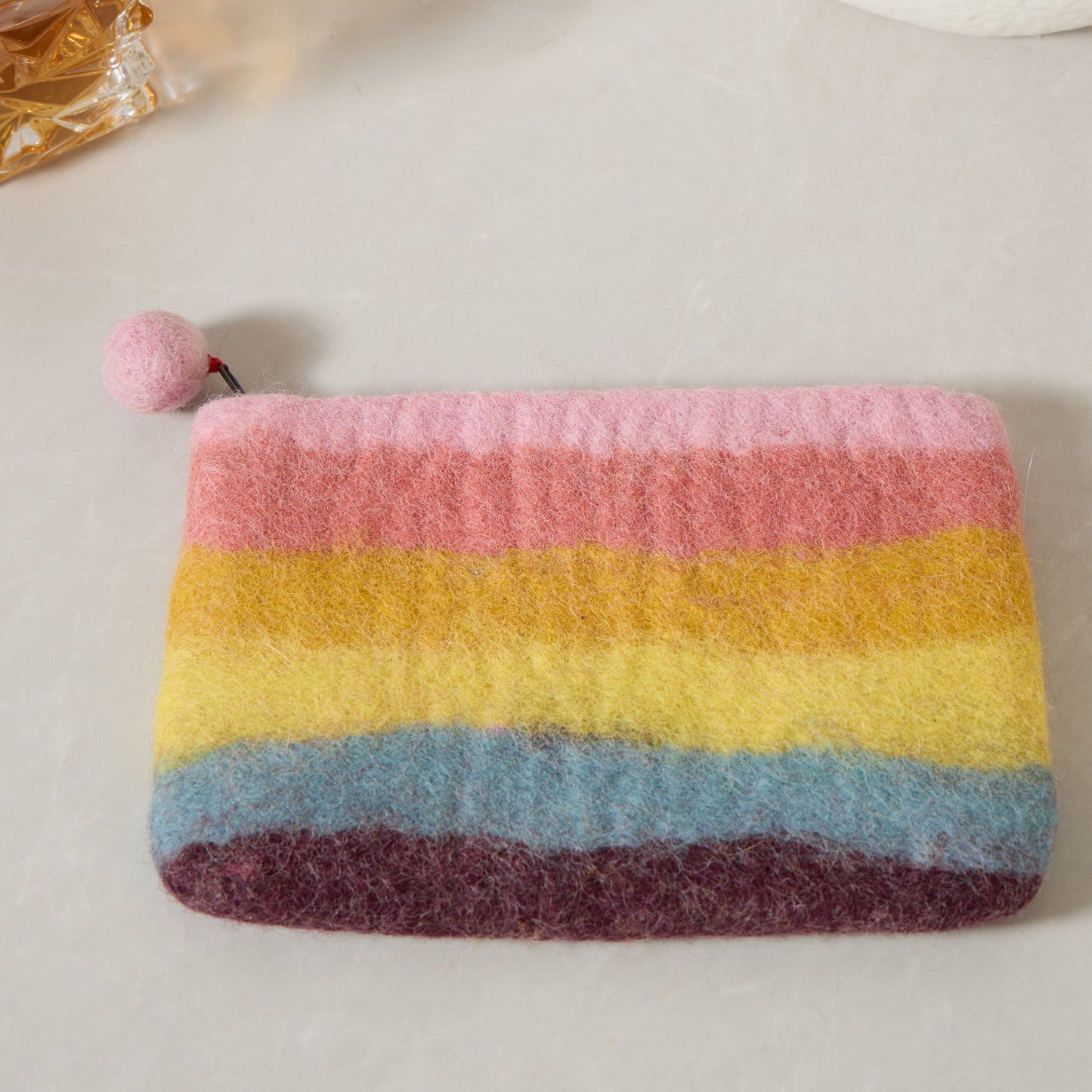 Rainbow Macaron Felt Wallet - Wool Felt Pouch Hand Carry Coin Purse