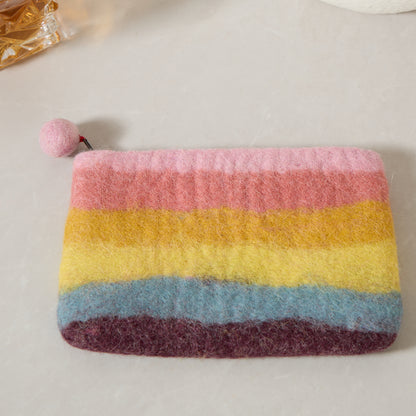Rainbow Macaron Felt Wallet - Wool Felt Pouch Hand Carry Coin Purse