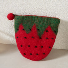 Load image into Gallery viewer, Strawberry Felt Wallet - Wool Felt Pouch Hand Carry Coin Purse
