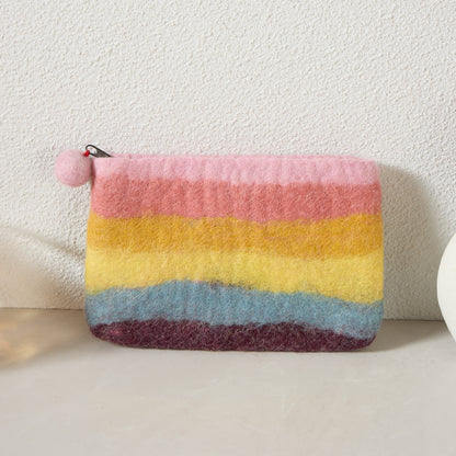 Rainbow Macaron Felt Wallet - Wool Felt Pouch Hand Carry Coin Purse