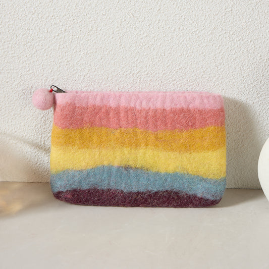 Rainbow Macaron Felt Wallet - Wool Felt Pouch Hand Carry Coin Purse
