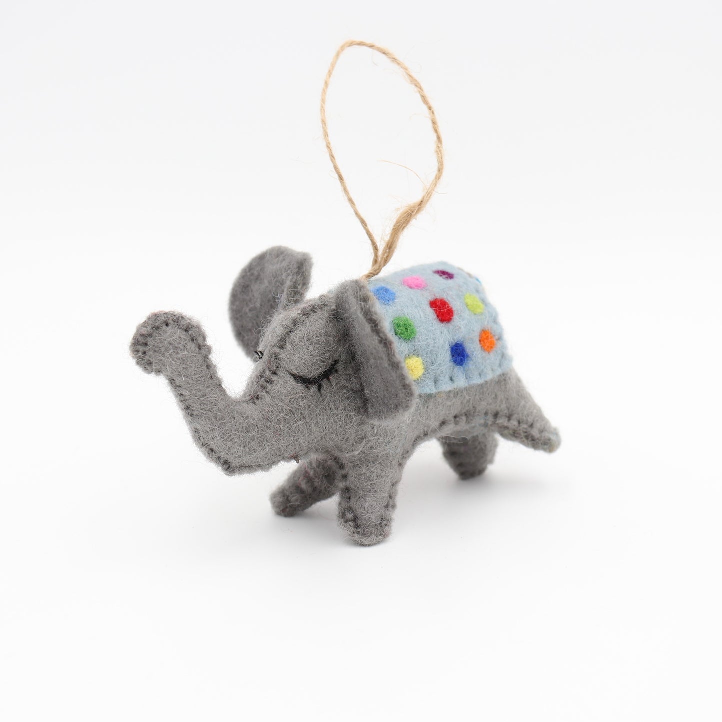 Felt Elephant Ornament – Rainbow Polka Dot Holiday Decor