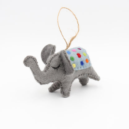 Felt Elephant Ornament – Rainbow Polka Dot Holiday Decor