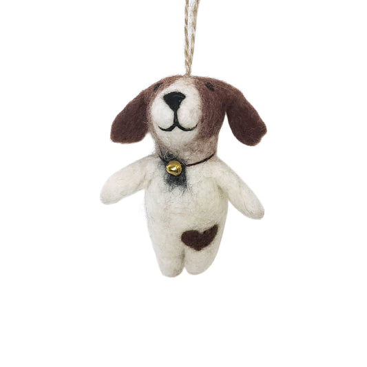 Handmade Puppy Dog Wool Felt Christmas Ornament - Artisan Crafted in Nepal