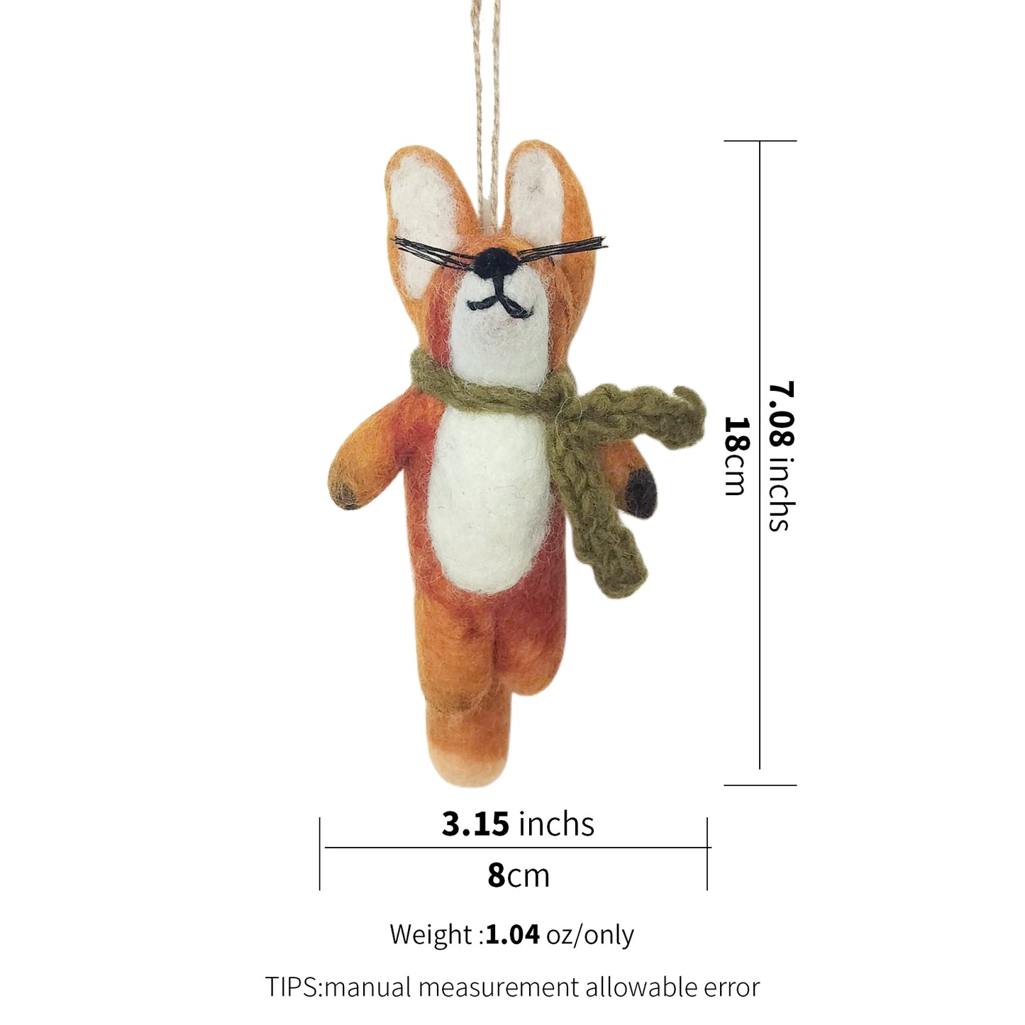 Wool Felt Scarf Fox Ornament – Handmade in Nepal