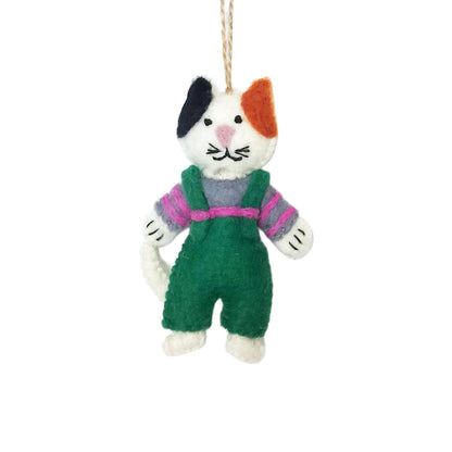 Handmade Wool Felt Cozy Calico Cat Ornament