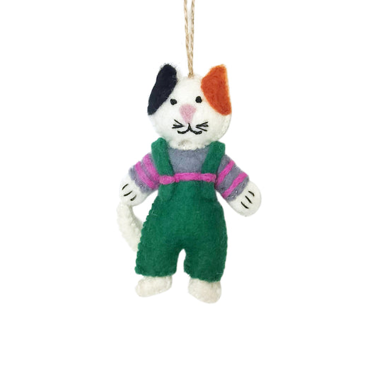 Handmade Wool Felt Cozy Calico Cat Ornament