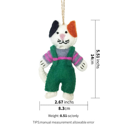 Handmade Wool Felt Cozy Calico Cat Ornament
