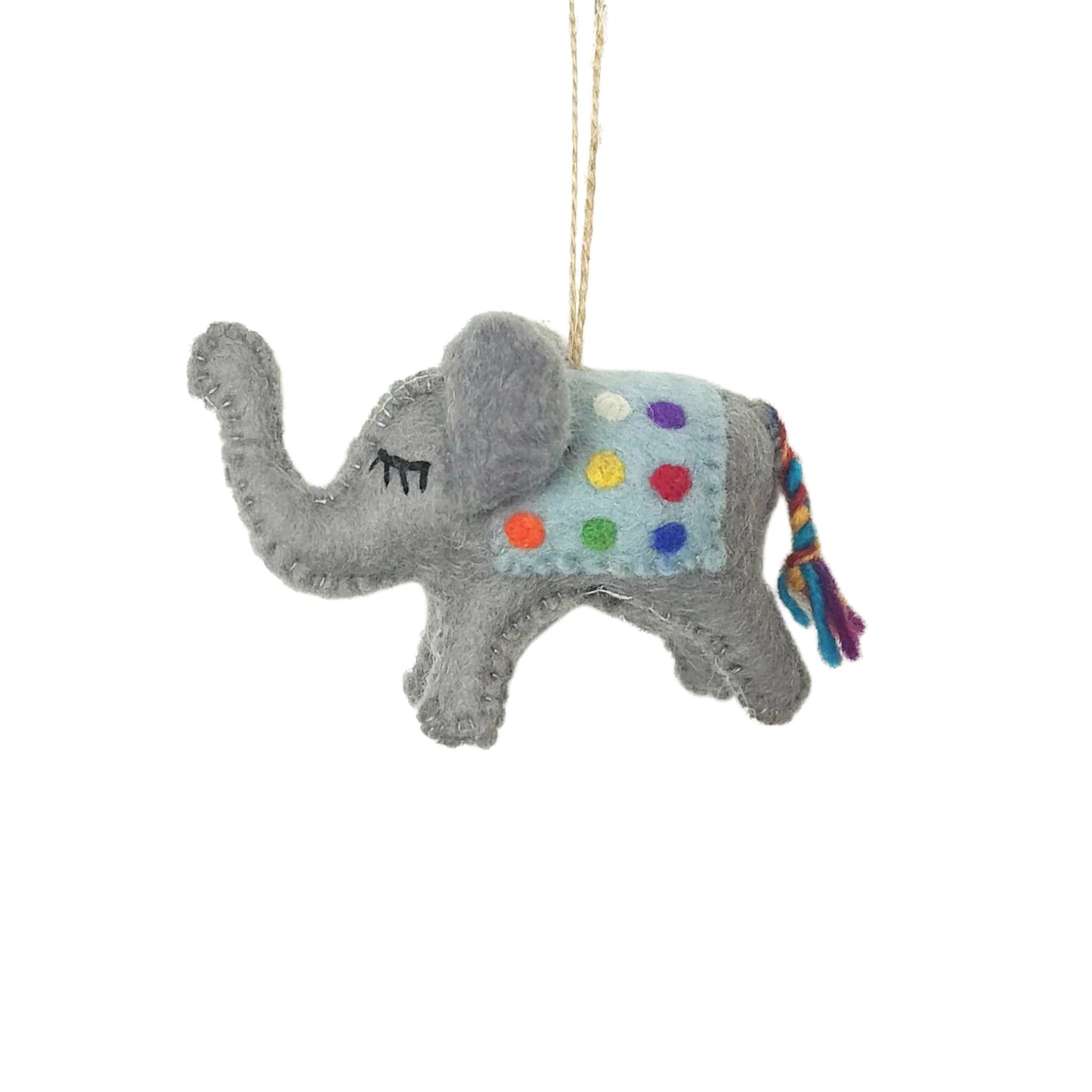 Felt Elephant Ornament – Rainbow Polka Dot Holiday Decor