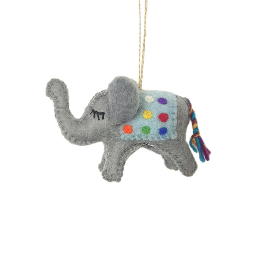 Felt Elephant Ornament – Rainbow Polka Dot Holiday Decor