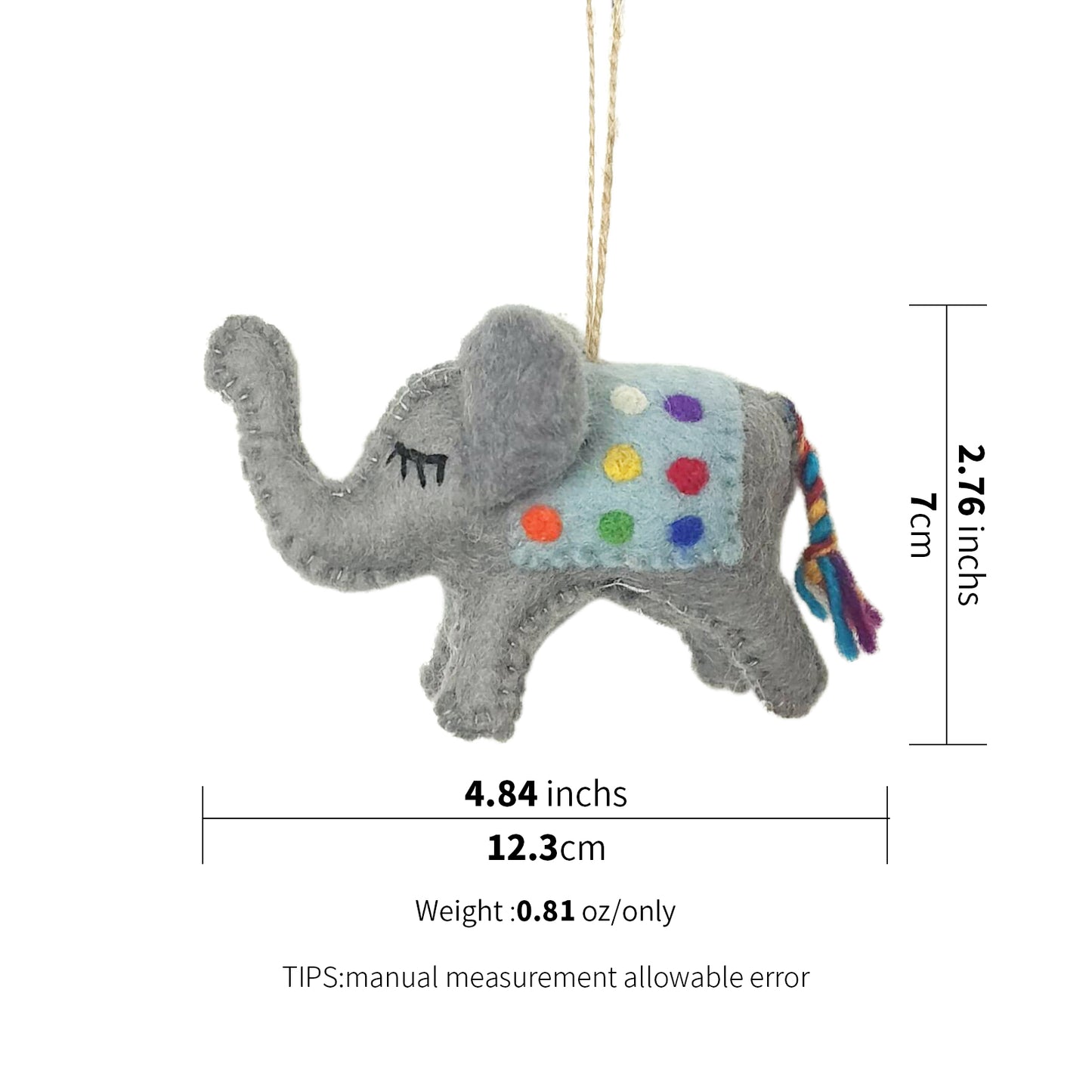 Felt Elephant Ornament – Rainbow Polka Dot Holiday Decor