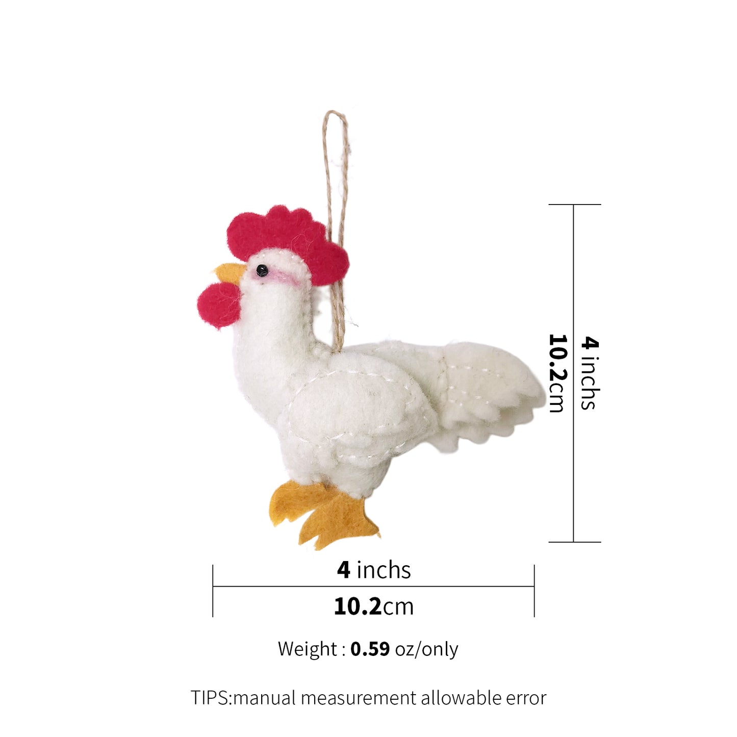 Handmade Wool Felt Rooster Ornament – Farmhouse Christmas Décor
