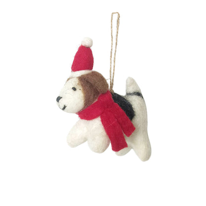 Felt Dog Ornament – Festive Pup with Scarf & Santa Hat