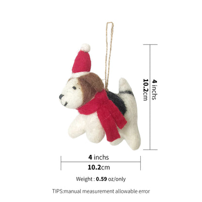 Felt Dog Ornament – Festive Pup with Scarf & Santa Hat