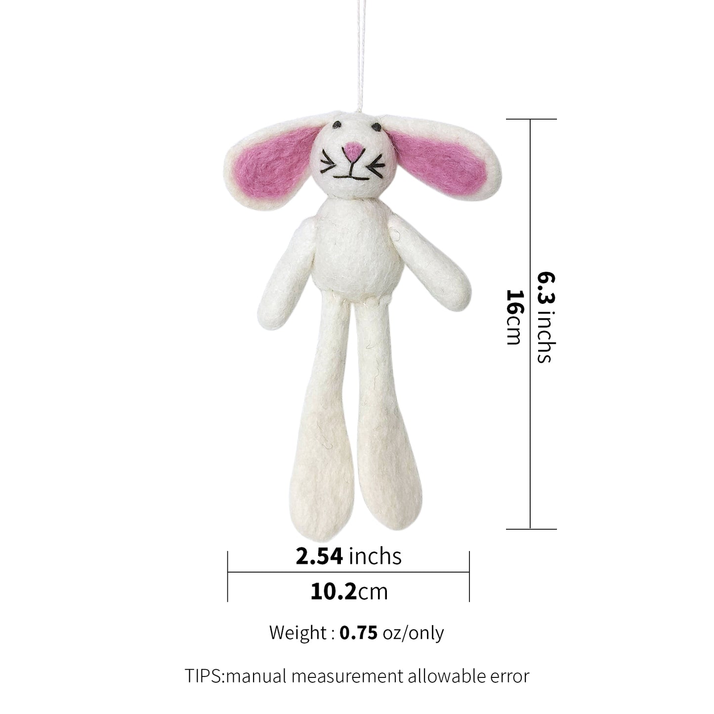 Handmade Wool Felt Bunny Ornament – Cute Easter or Christmas Decoration