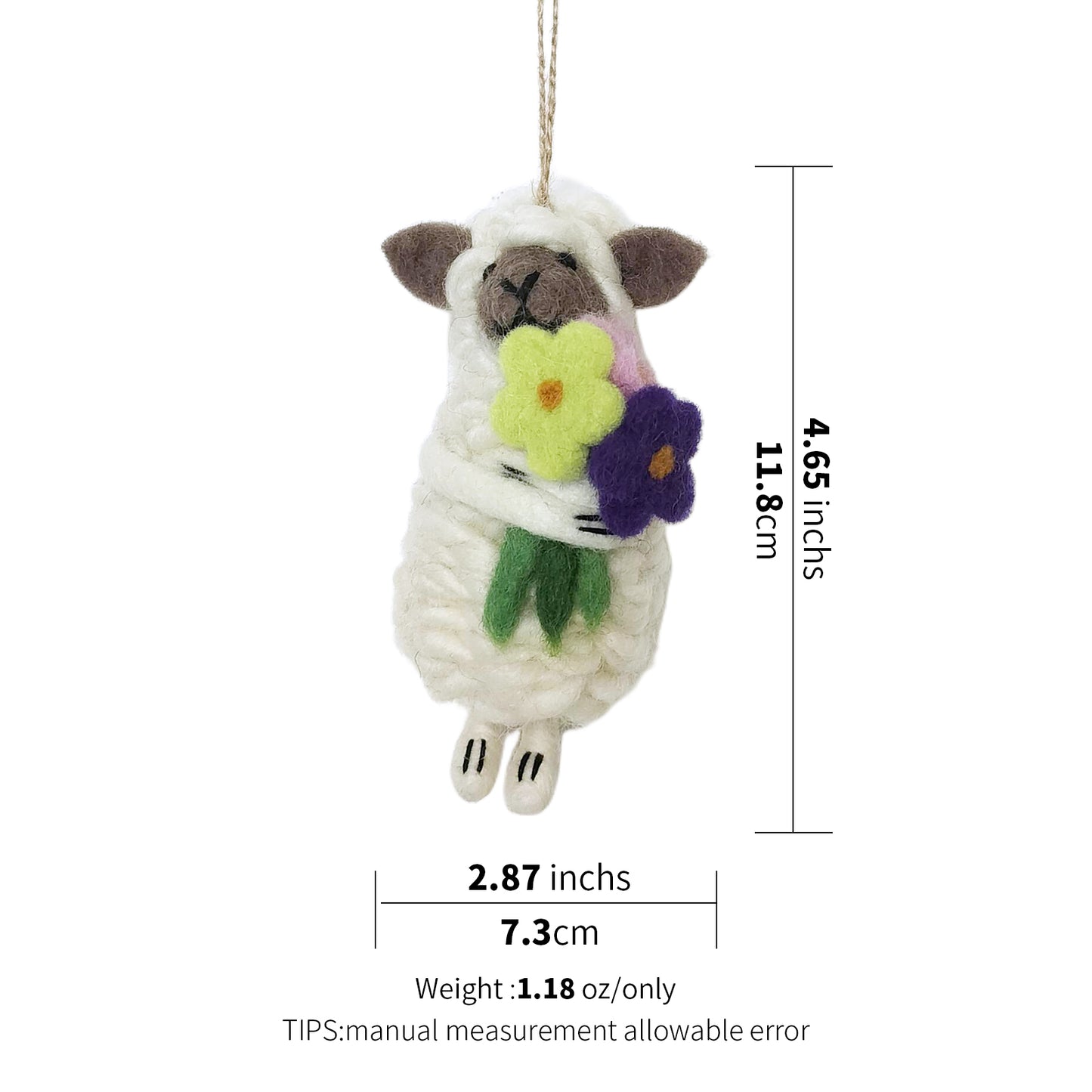 Handmade Wool Felt Sheep Ornament with Flowers