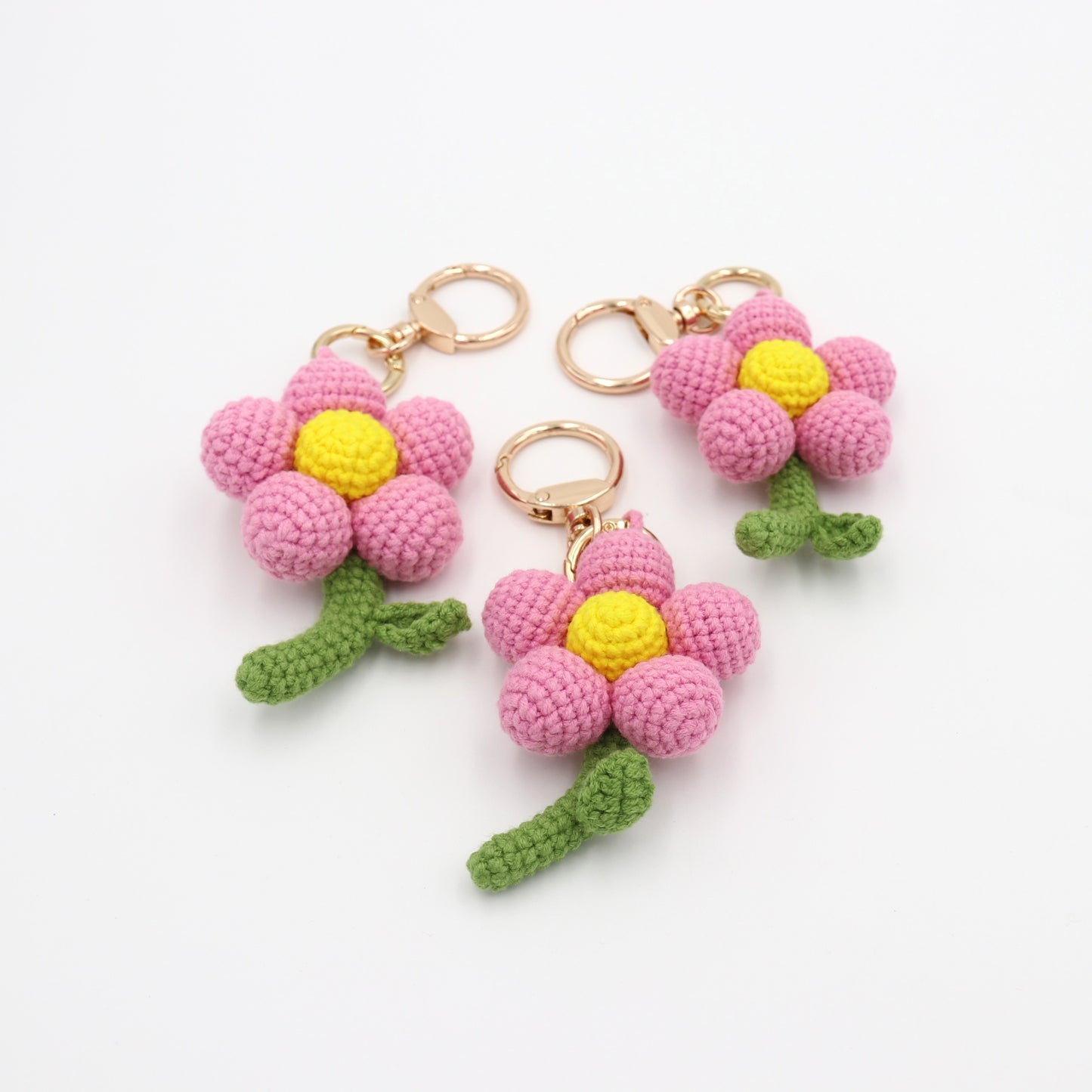 Handmade Crochet Pink Flower Keychain – Cute Floral Bag Charm