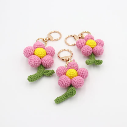 Handmade Crochet Pink Flower Keychain – Cute Floral Bag Charm