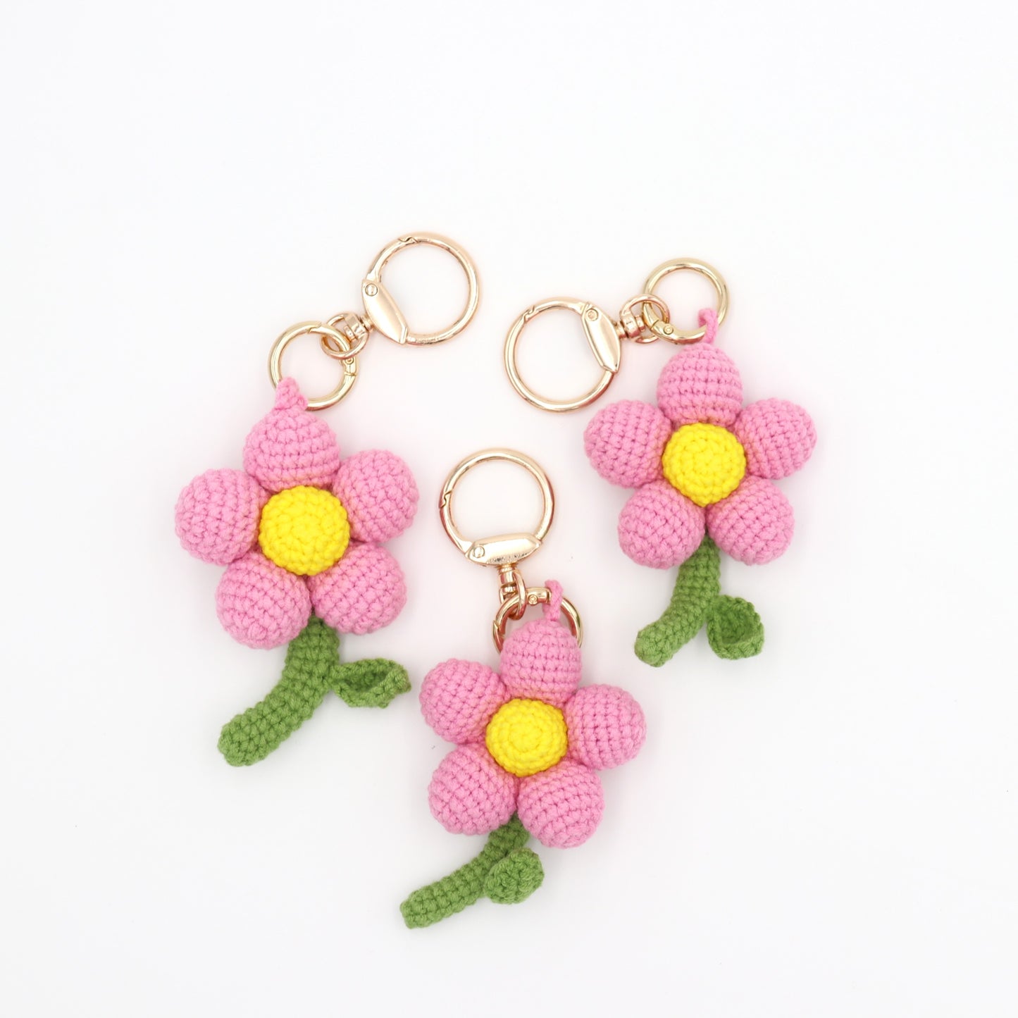 Handmade Crochet Pink Flower Keychain – Cute Floral Bag Charm